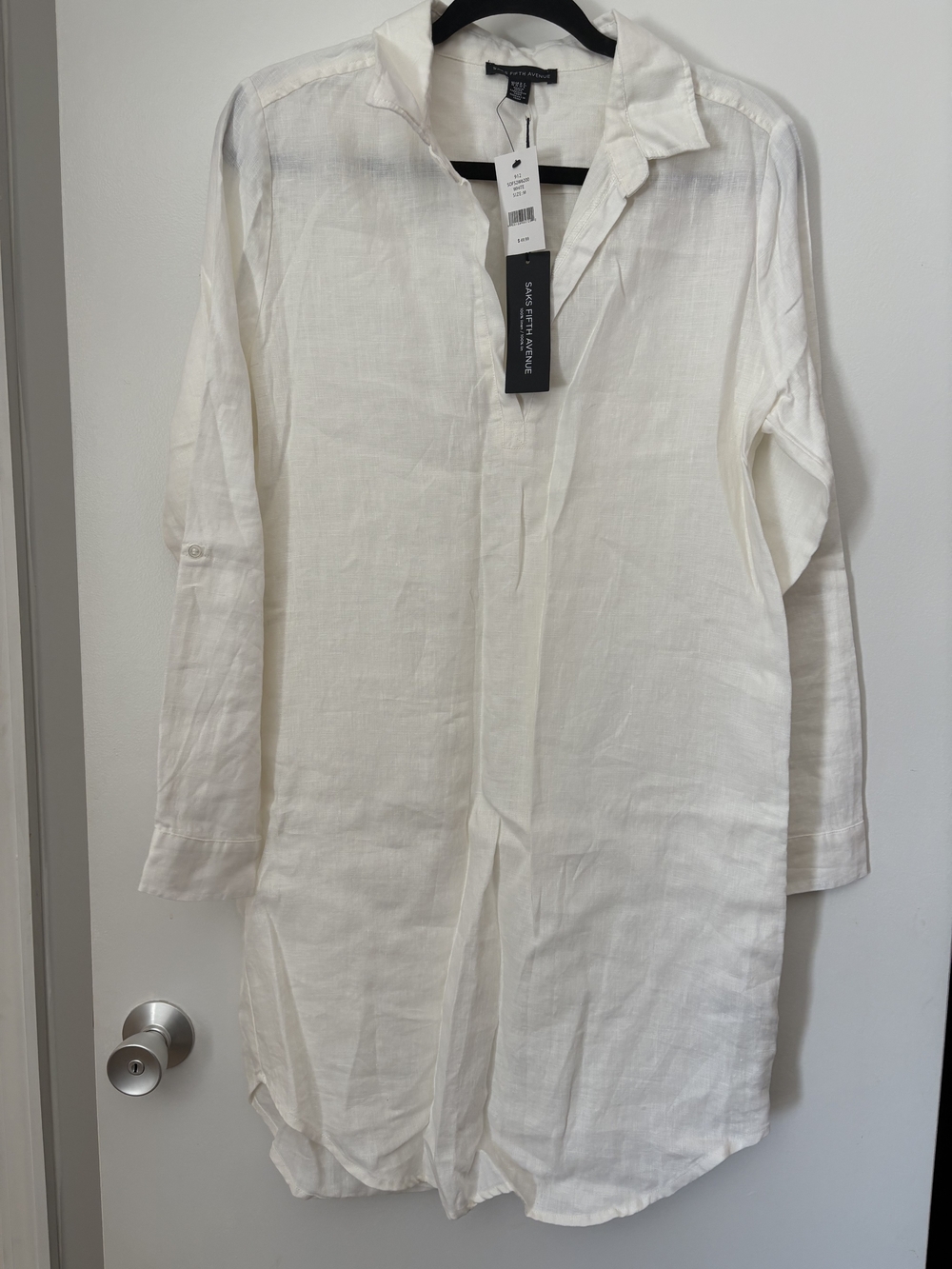 Saks Fifth Avenue White Linen Swim Coverup Shirt